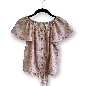 PULLOVER BLOUSE WITH TIE BOTTOM. NEW, NEVER WORN. PINK COLOR. SIZE 12.